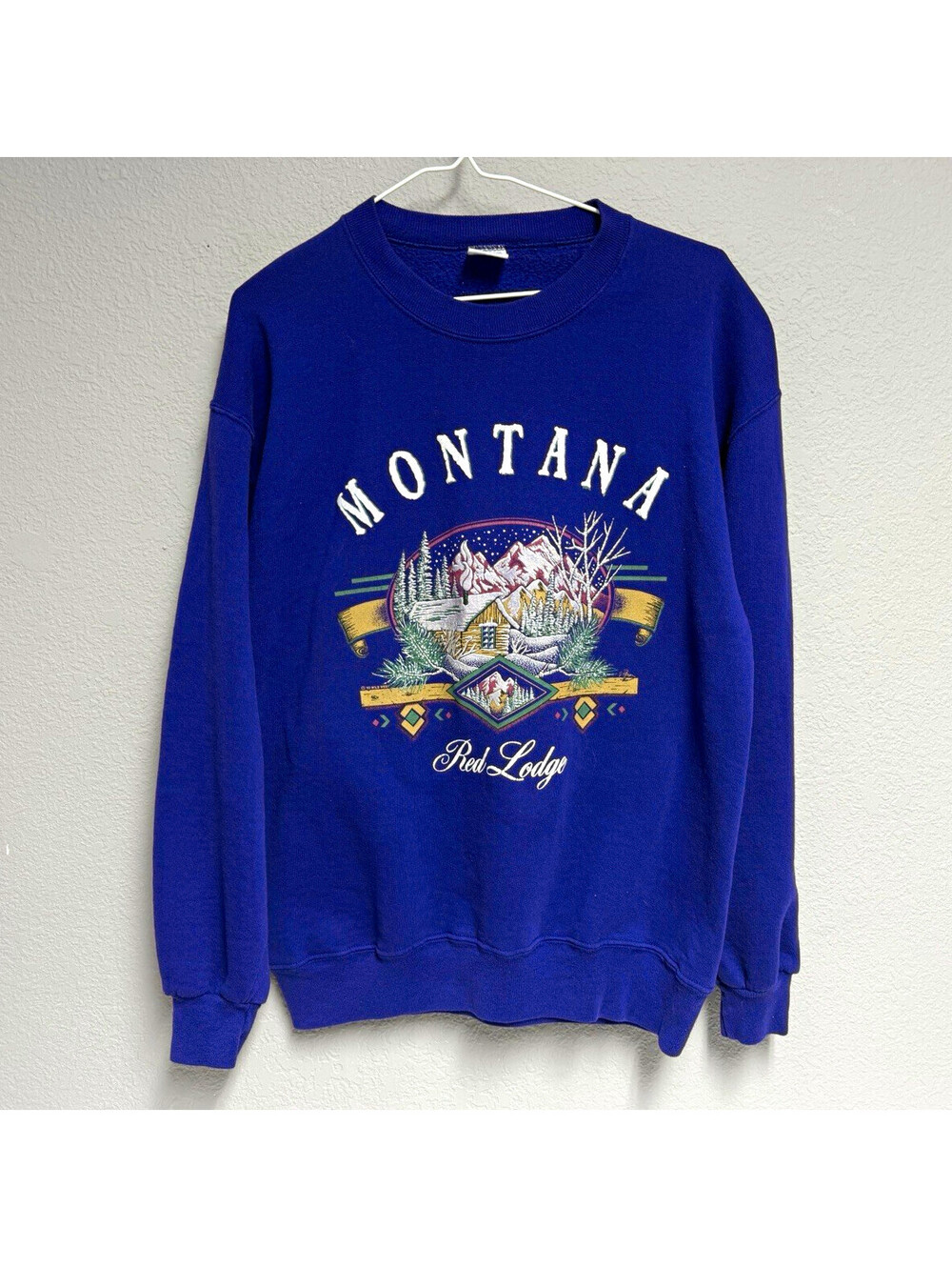 Vintage Red Lodge Montana Purple Crewneck Pullover Fleece Sweatshirt Size Large